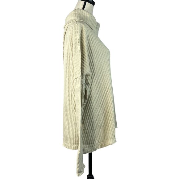 Free People Large Thermal Top Juicy Cowl Neck Split Back Long Sleeve Stone Cold - Picture 7 of 10